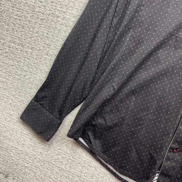 Au Noir Shirt Geo Abstract Men M Black Stretch Long Sleeve Button Down Flip Cuff - Picture 3 of 12